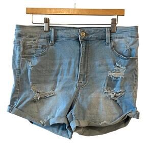 Rule 21 Women's Distressed Light Wash Denim Shorts Size 16